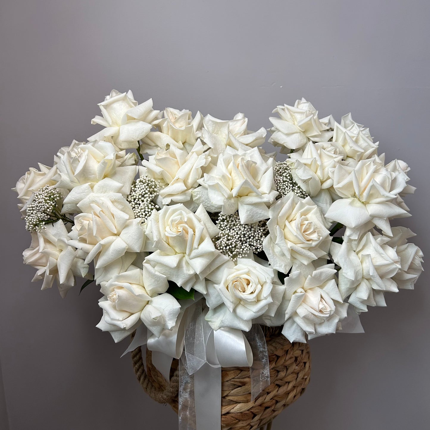 Pure Elegance Basket of White Roses