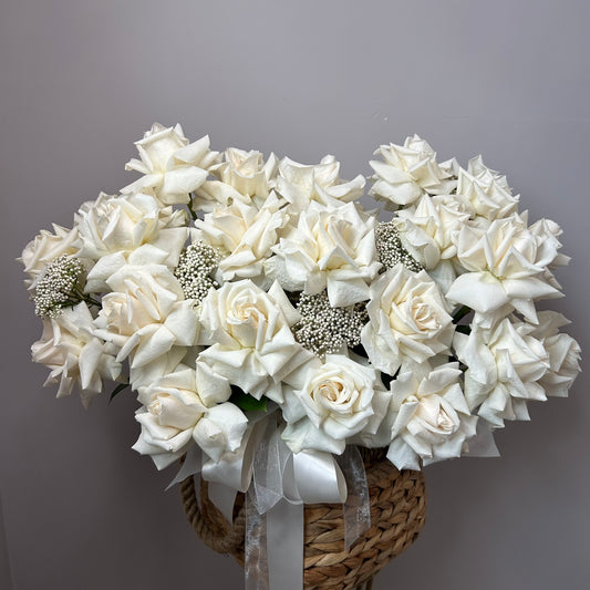 Pure Elegance Basket of White Roses